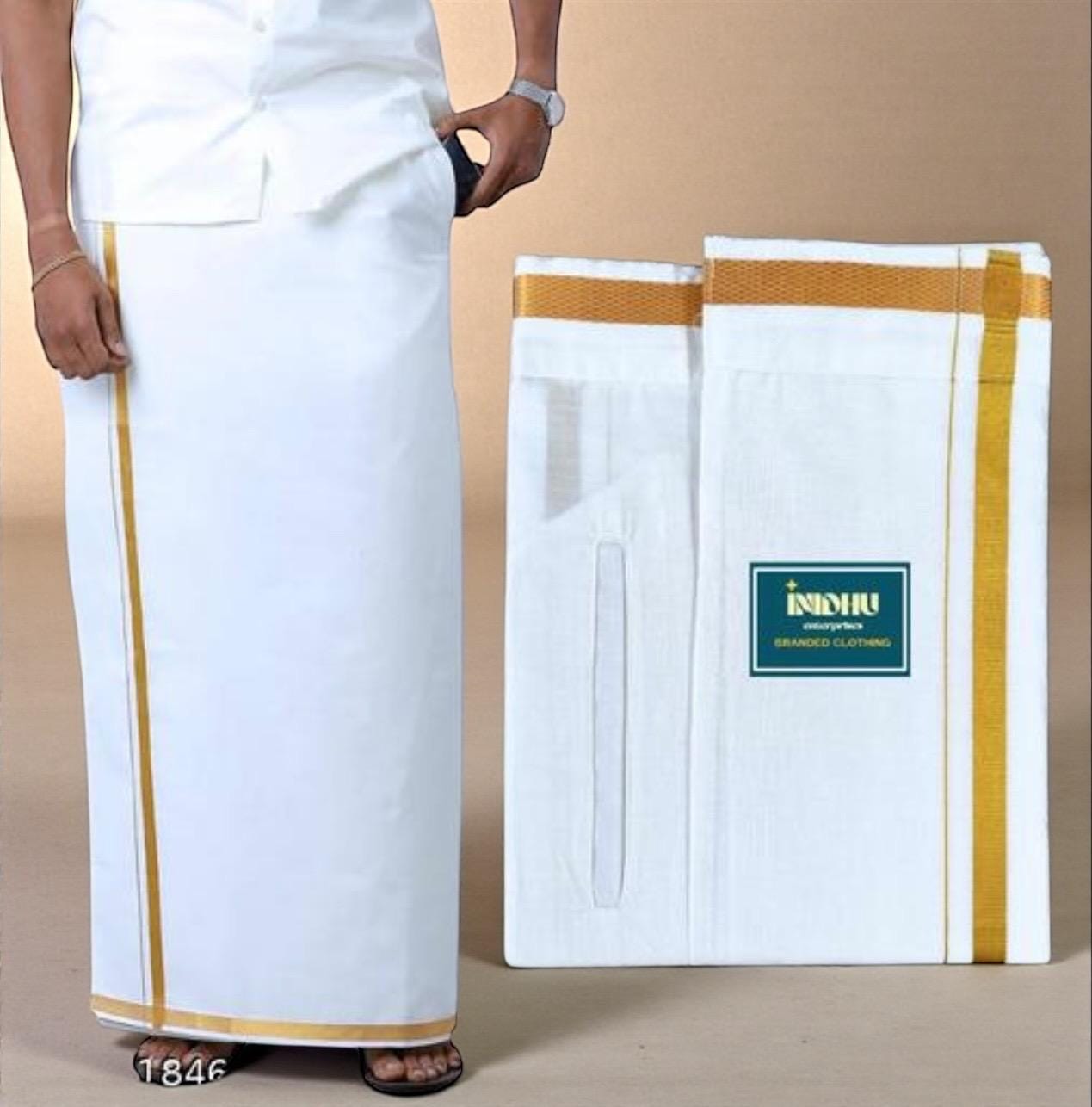 Premium South Indian Mens White Cotton Dhoti | readymade dhoti | dhoti with pocket
