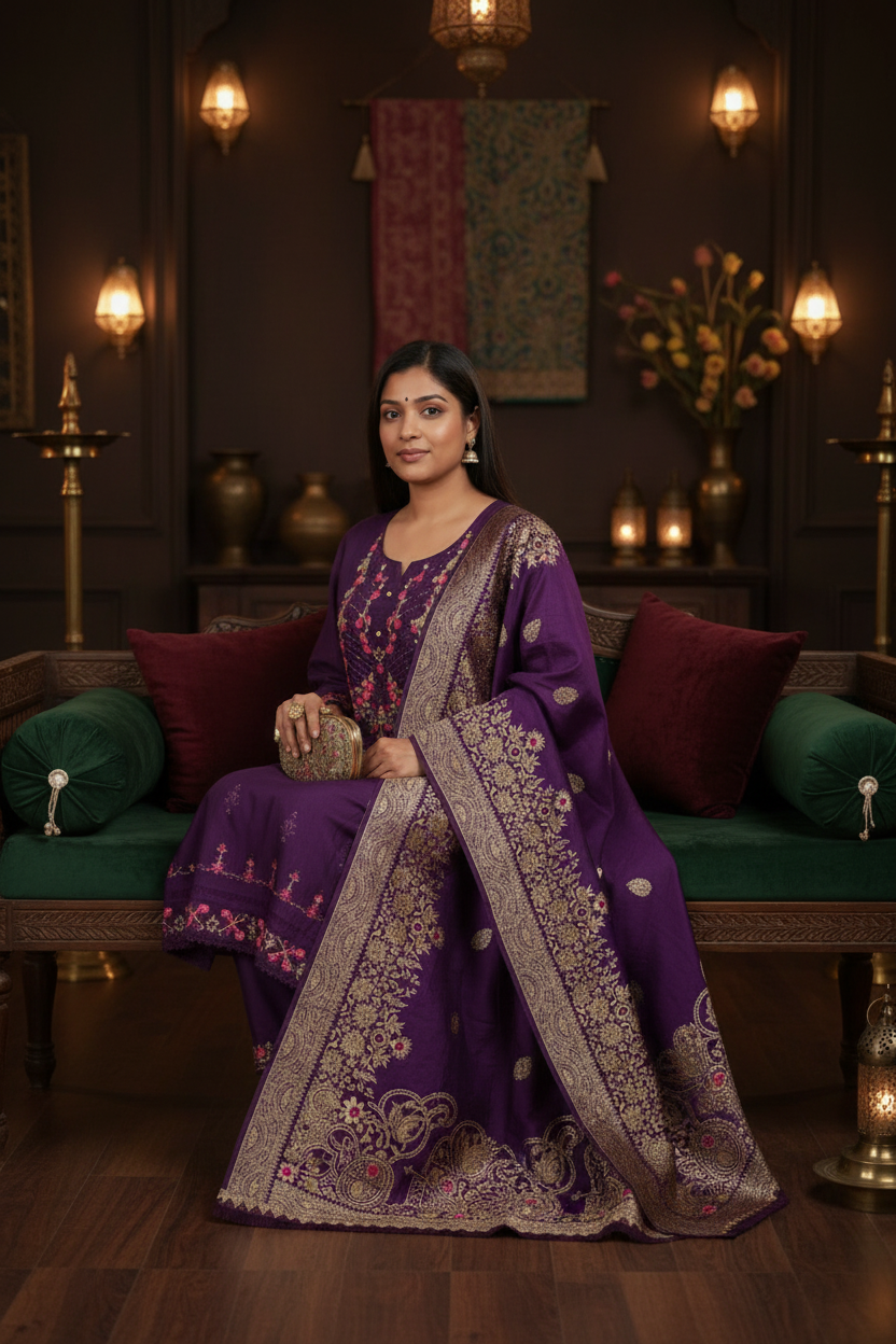 Cotton silk Kurti set with banarasi dupatta