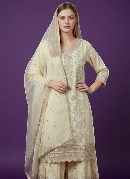 Embroidered Kurti Sharara Set With Dupatta