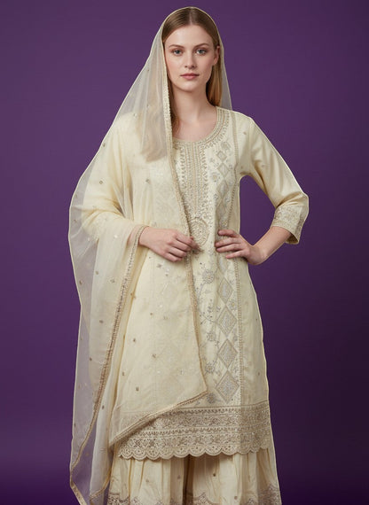 Embroidered Kurti Sharara Set With Dupatta