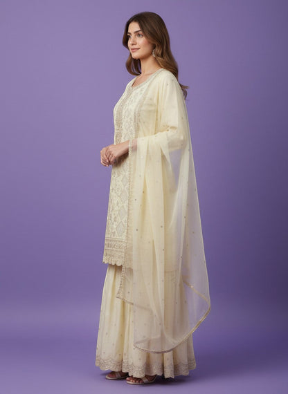 Embroidered Kurti Sharara Set With Dupatta
