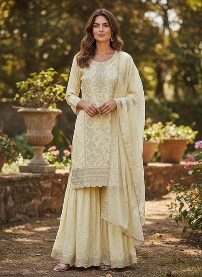 Embroidered Kurti Sharara Set With Dupatta