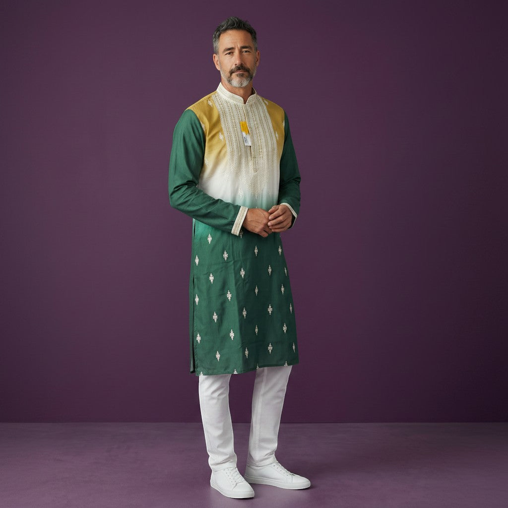 Men's Embroidered Ombre Kurta