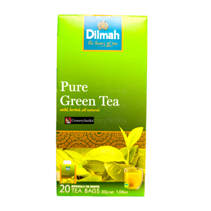 Dilmah Ceylon Pure Green Tea 30g (1.1 oz) – 20 Individually Foil Wrapped Tea Bags